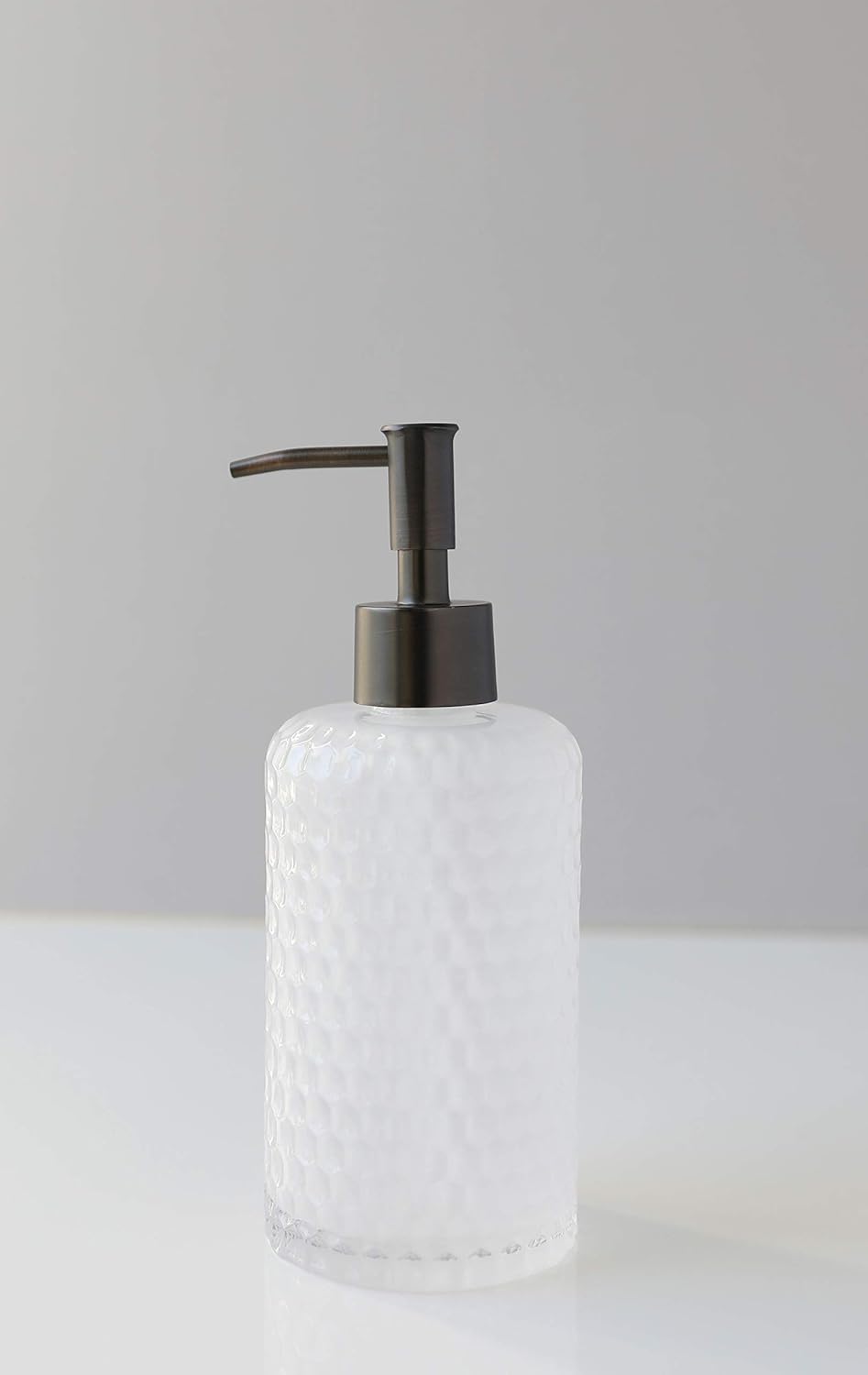 Rail19 Frosted Milk + Honey Glass Soap Dispenser | Vintage-Inspired Modern Refillable Soap & Lotion Pump Bottle for Bathroom Vanity Countertop and Kitchen, 12oz (Bronze Rustic)