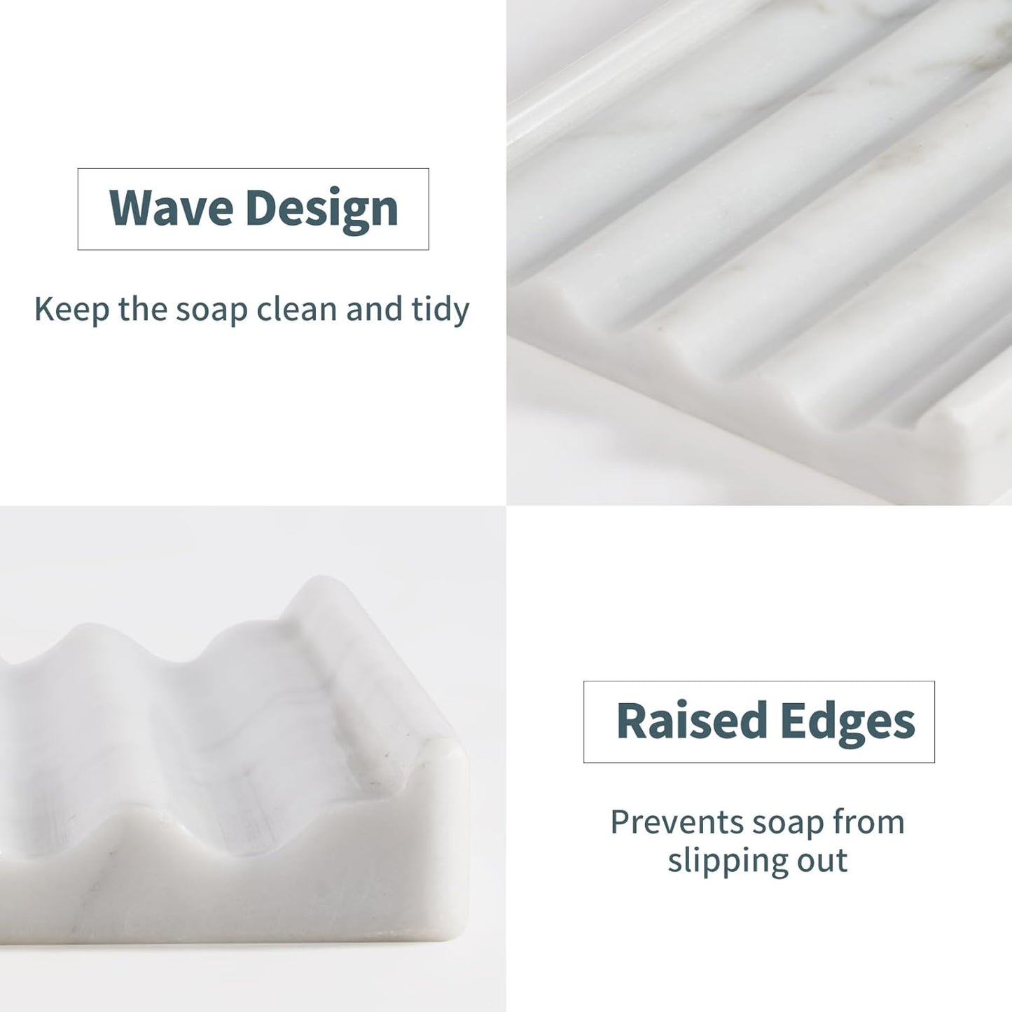 Soap Holder, Marble Soap Dish for Shower, Bar Soap Holder with Water Ripple Design, Easy Cleaning Soap Saver for Kitchen Sink，Bathroom, Executive Italian Natural Stone Soap Tray(Bianco Carrara)