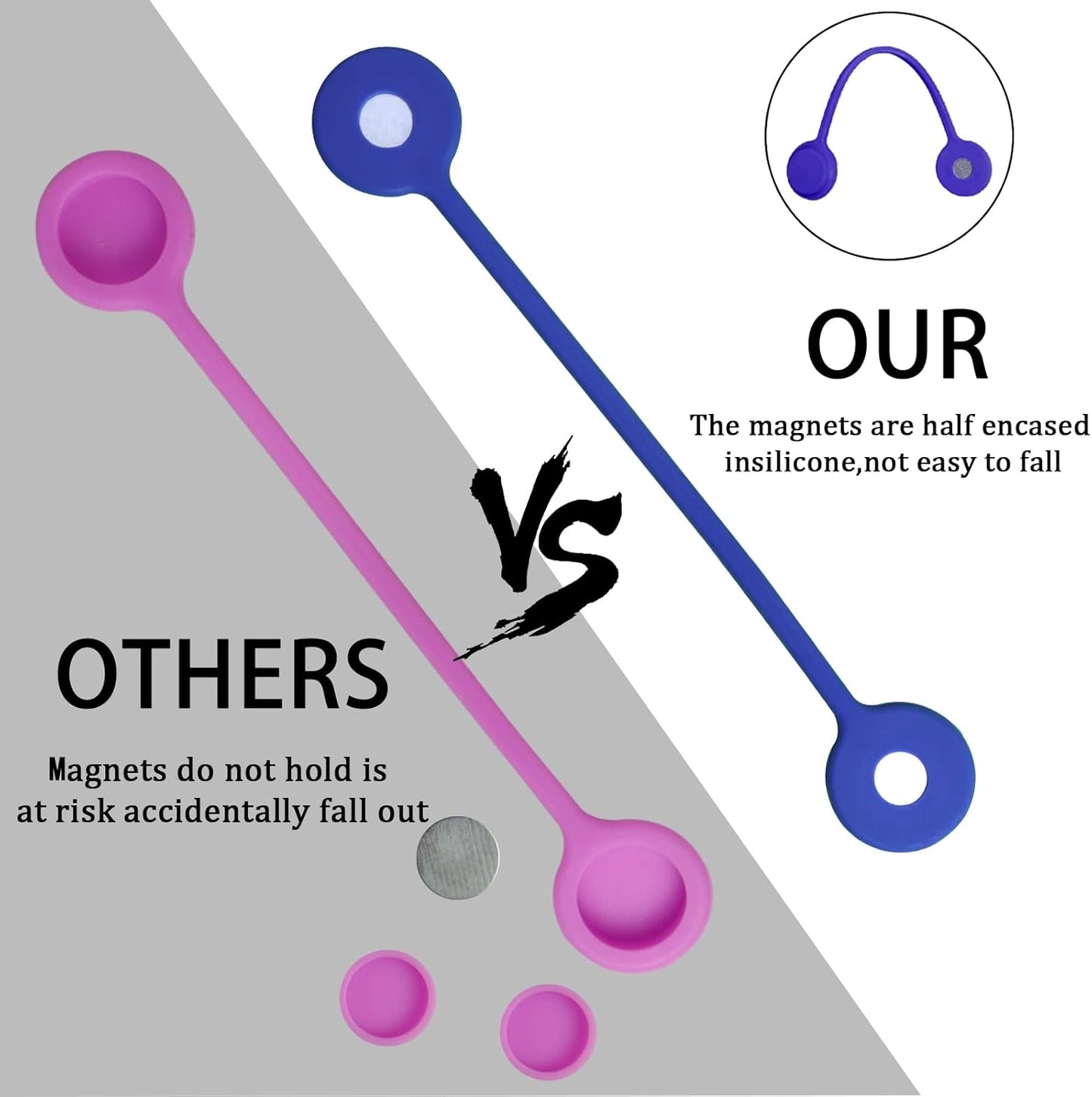 Motiloo 8 Colors-48 Pack Reusable Magnetic Cable Ties Silicone Magnetic Cable Clips Cord Organizer Management Cable Cords,Book Markers, Fridge Magnets,Multicolor