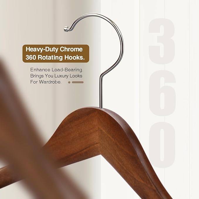 Coat Hangers 10 Pack Suit Hangers for Men for Women,Wide Shoulder Wooden Hangers with Retotating Hooks & Non Slip Pants Bar,Smooth Finish Suit Hanger for Sweater, Pants, Heavy Clothes(Walnut)