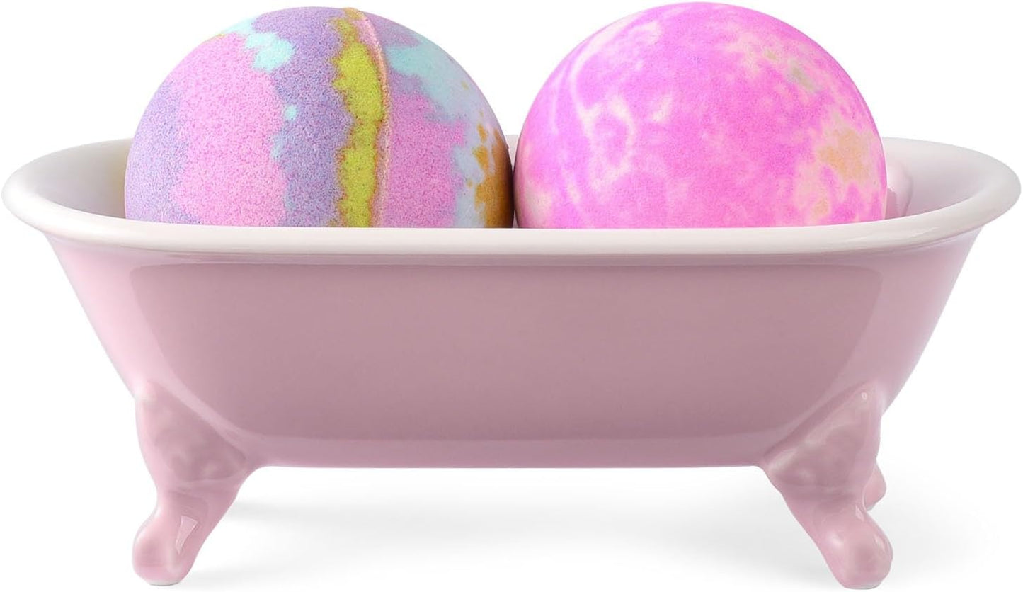 6.5" Ceramic Mini Decorative Clawfoot Bathtub Bar Soap Dish, Kitchen Sponge Holder and Shower Tray for Bathroom, 1 Pack (Pink)