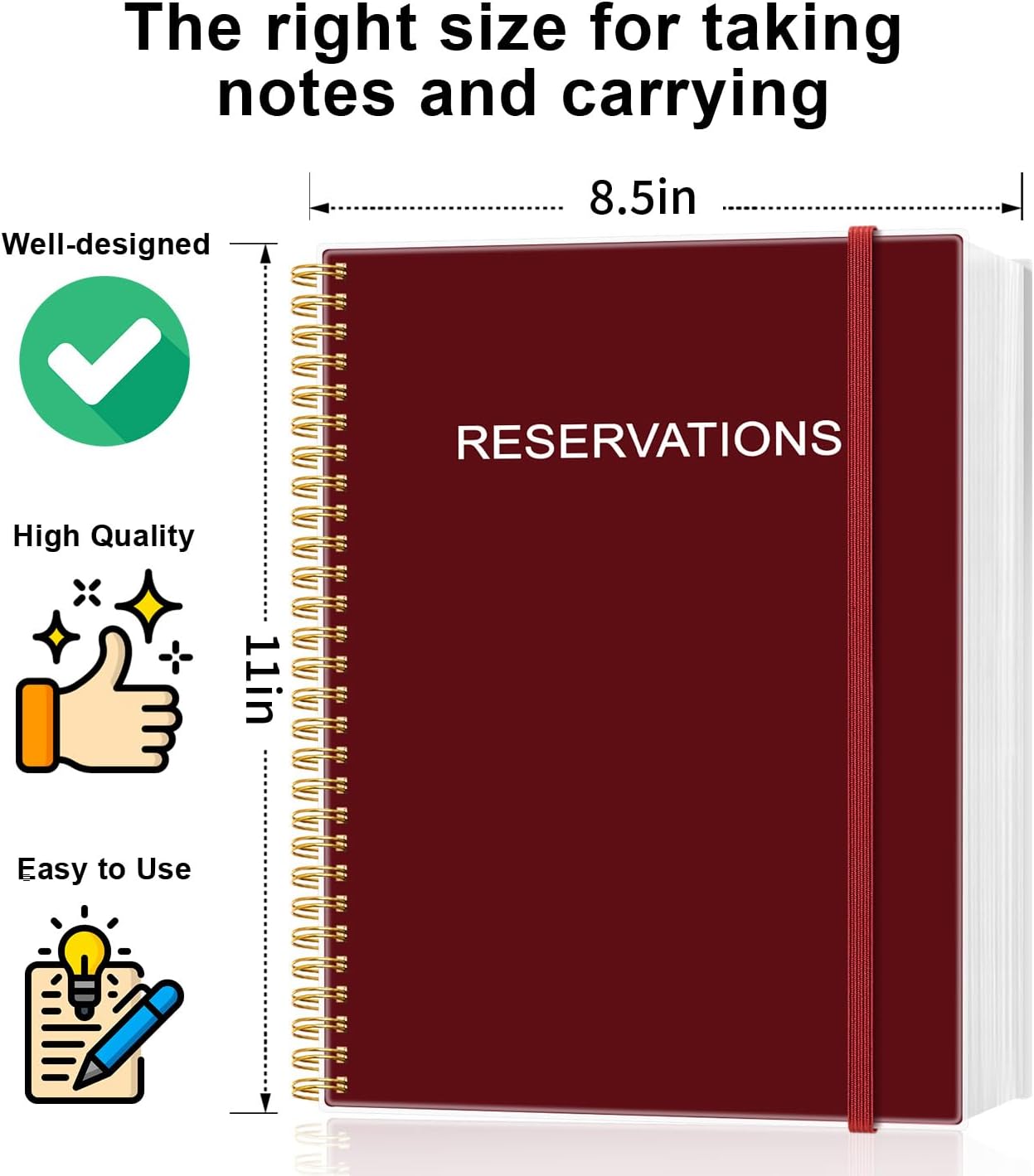 Reservation Book for Restaurant, Table Reservations, Spiral bound Restaurant Dinner Reservations 365 Days 384 Pages, 8.5” x 11'' Red