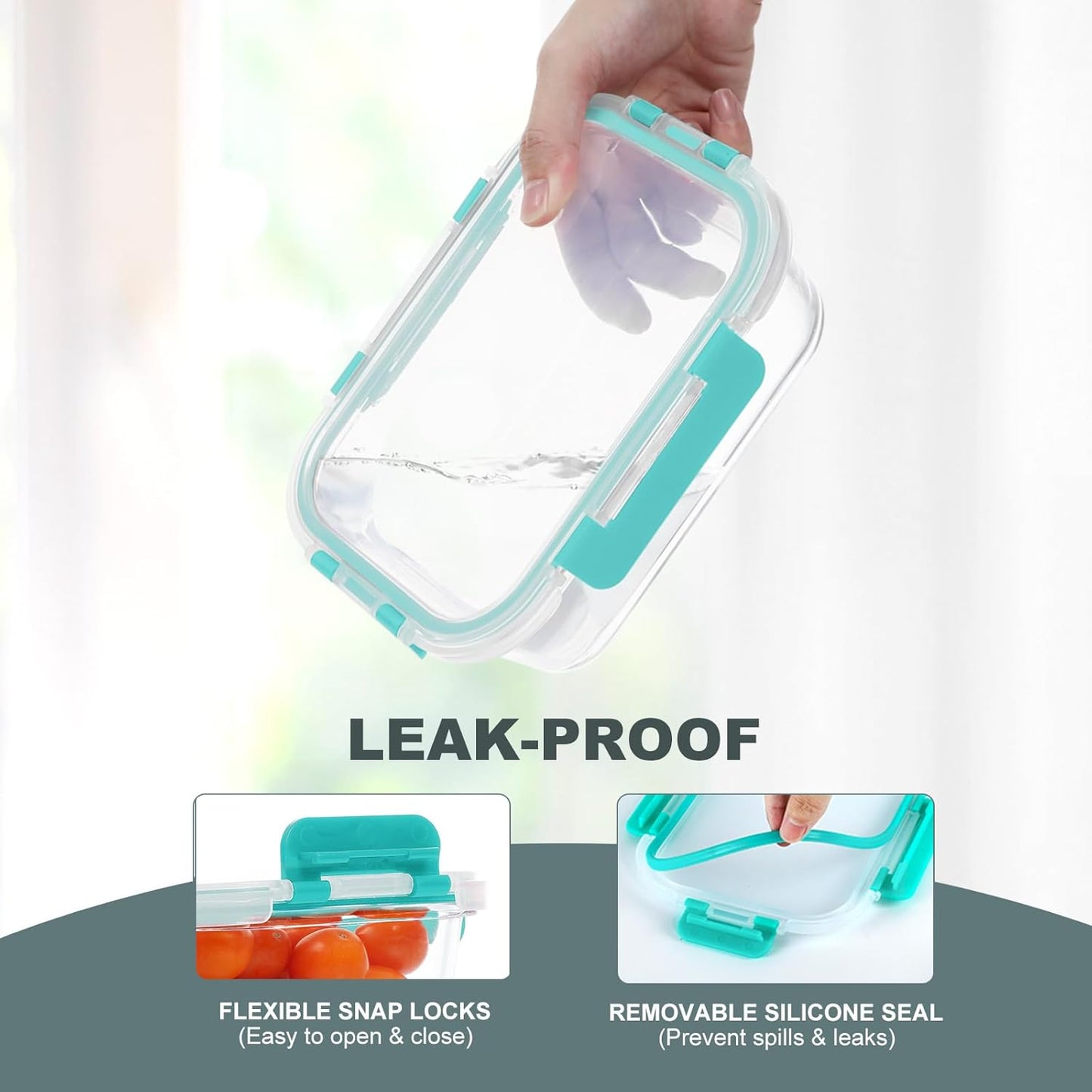 KOMUEE 10 Pack Glass Food Storage Containers, Meal Prep Containers with Lids, Airtight Glass Lunch Boxes, Freezer, Oven, and Microwave Safe, Green