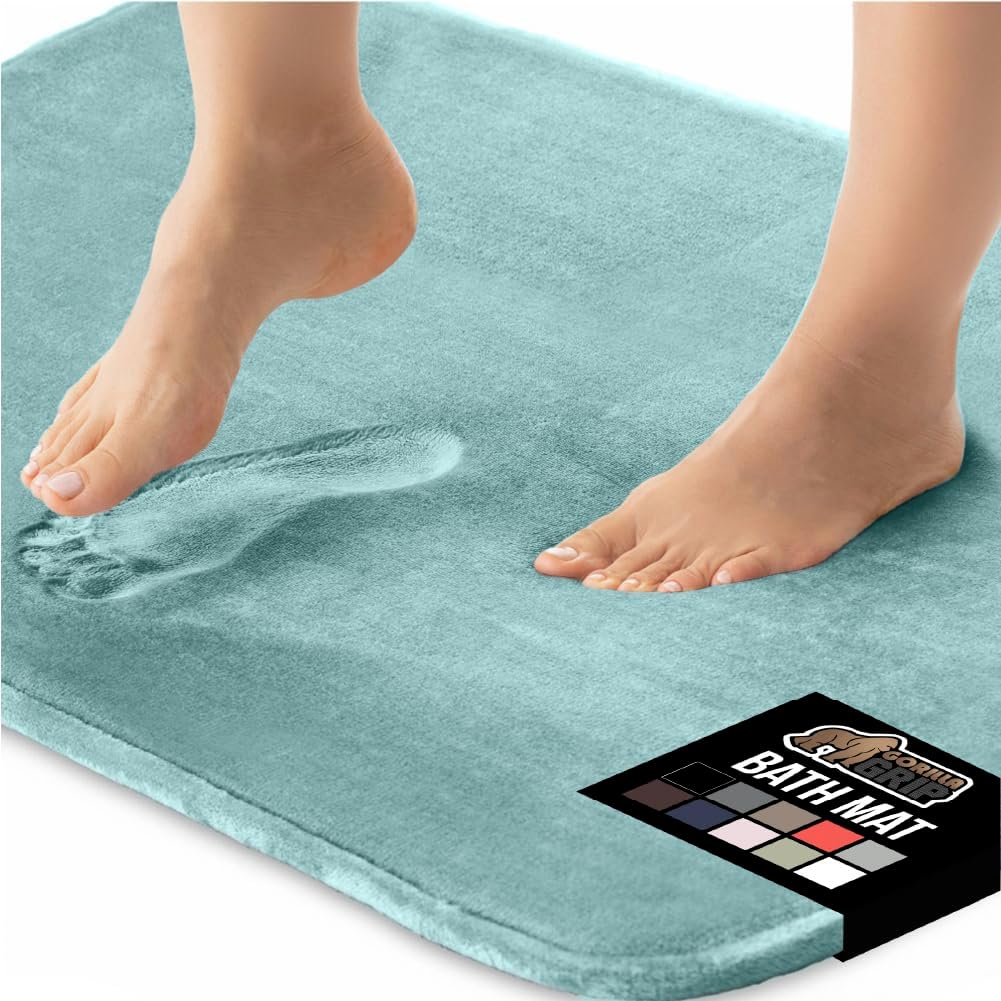 GORILLA GRIP Memory Foam Bath Mat, Soft Absorbent Velvet Bathroom Mats, Durable Dots on Underside, Machine Washable Bathmat, Carpet Rug Room Decor for Shower Tub Floor RV, 30x20 Rugs, Seablue