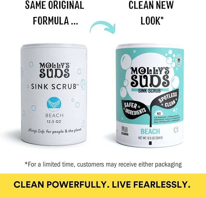 Molly's Suds Sink and All Purpose SCRUB | Gently Removes Stains, Scrubs Away Grease & Gime, Buffs out Scratches | Plant and Mineral Based | 2 Pack, Beach Scent