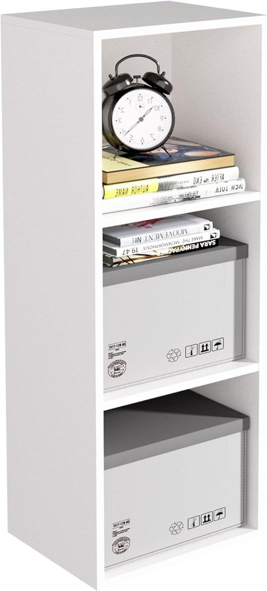 Wooden 3 Cube Storage Organizer, 3 Tier Storage Cubes Storage Display Cubby, Versatile Cubes Shelf and Cubby Organizer for Any Space (White, 3 Cube-W(11.8inch)