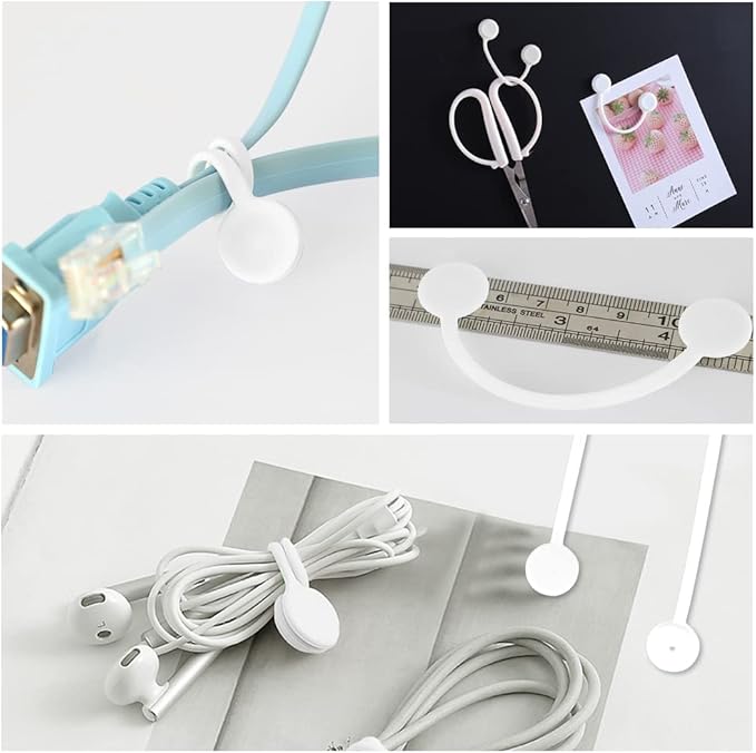 Kanemc White Magnetic Cable Ties 10-Pack, Silicone Cord Twist Ties Magnet Strap For Charging Wire Organizer, Earphone Cords Wrap, Fridge Magnets, Storage Or Travel