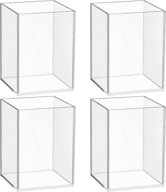 4-Piece Clear Acrylic Pen Holder & Pencil Cup - Makeup Brush Holder - Desktop Stationery Organizer for Office, School, Home - 4 Pack, Square