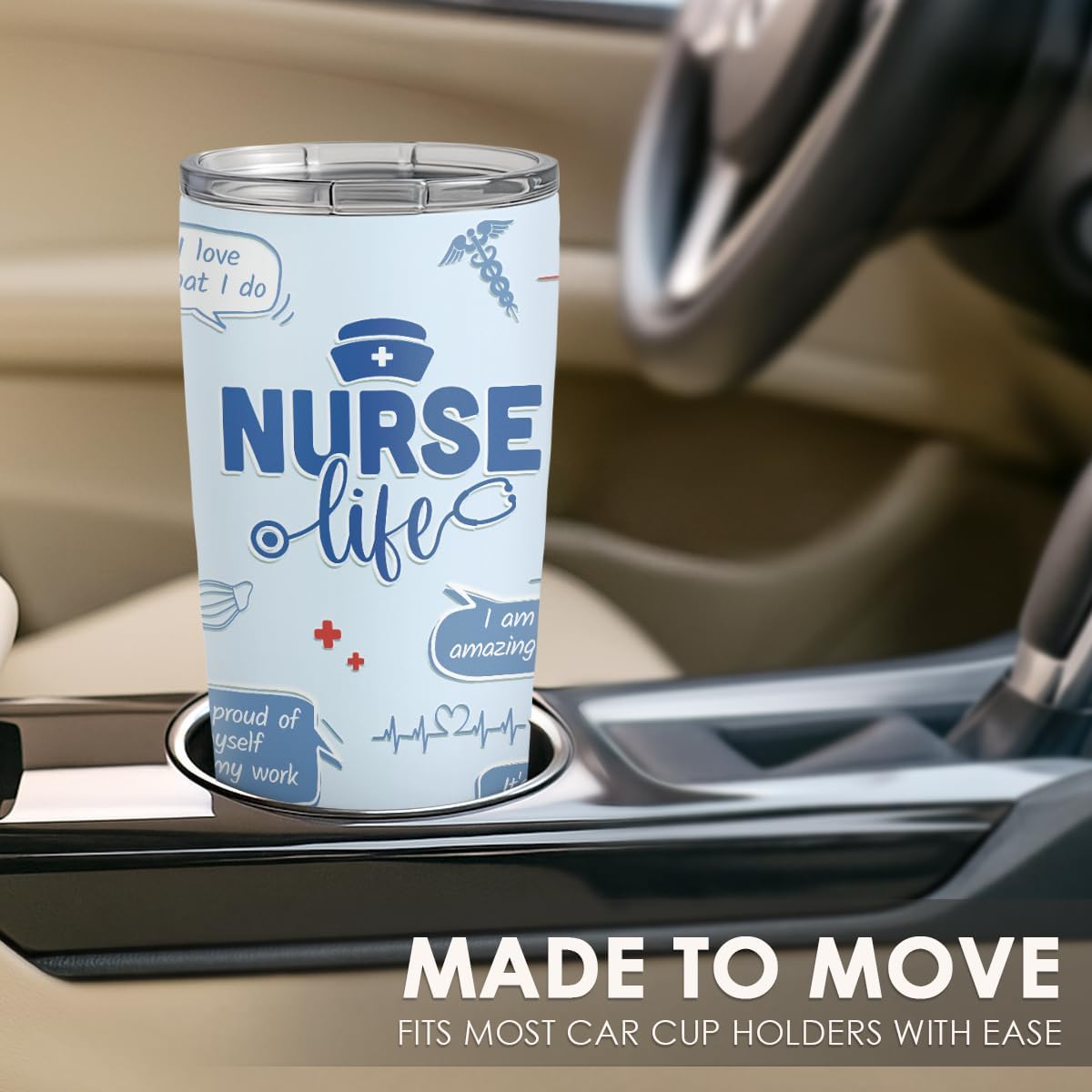 SANDJEST Nurses Tumbler 20oz, Stainless Steel Travel Cup with Lid, Nurse Life Insulated Coffee Mug, Gifts for Women Girls Friends Sisters on Birthday Christmas Nurse Week