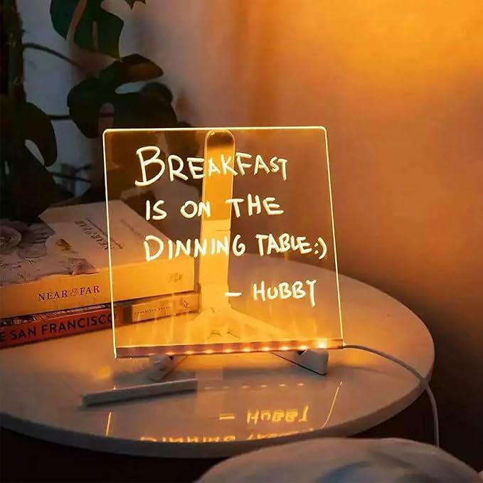 LED Note Board with Colors 12-Color Illuminated Acrylic Drawing Board - Dry-Erase Night Light with Stand for Home/Office/Gift/Festival (7.9" W x 7.9" H)