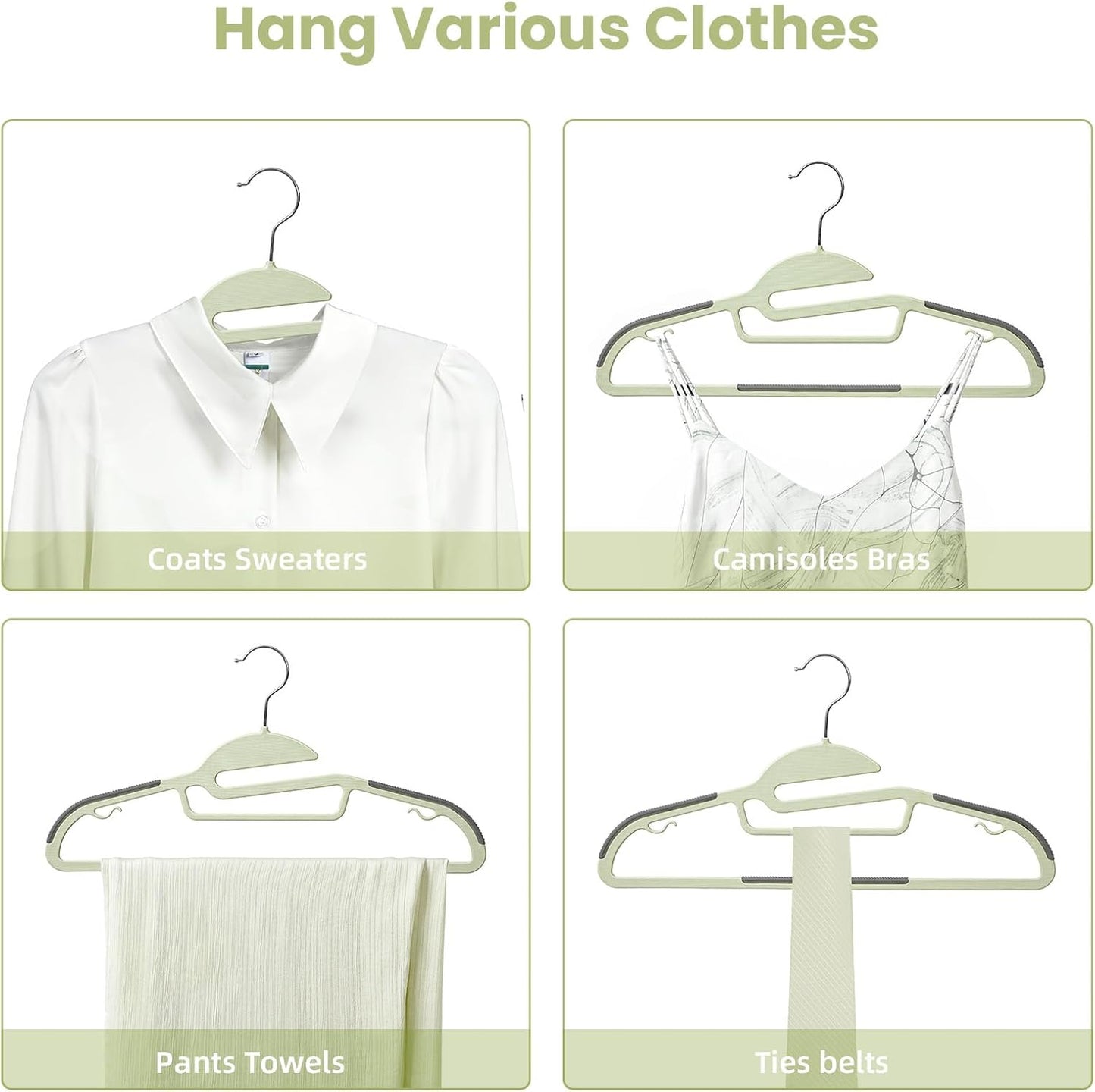 Heavy Duty Plastic Hangers 50 Pack with Non-Slip Design,0.2 Inches Thick,360°Swivel Hook Space Saving Organizer for Bedroom Closet,Shirts,Pants,Strong Enough for Coat(Matcha Green- S Shaped)