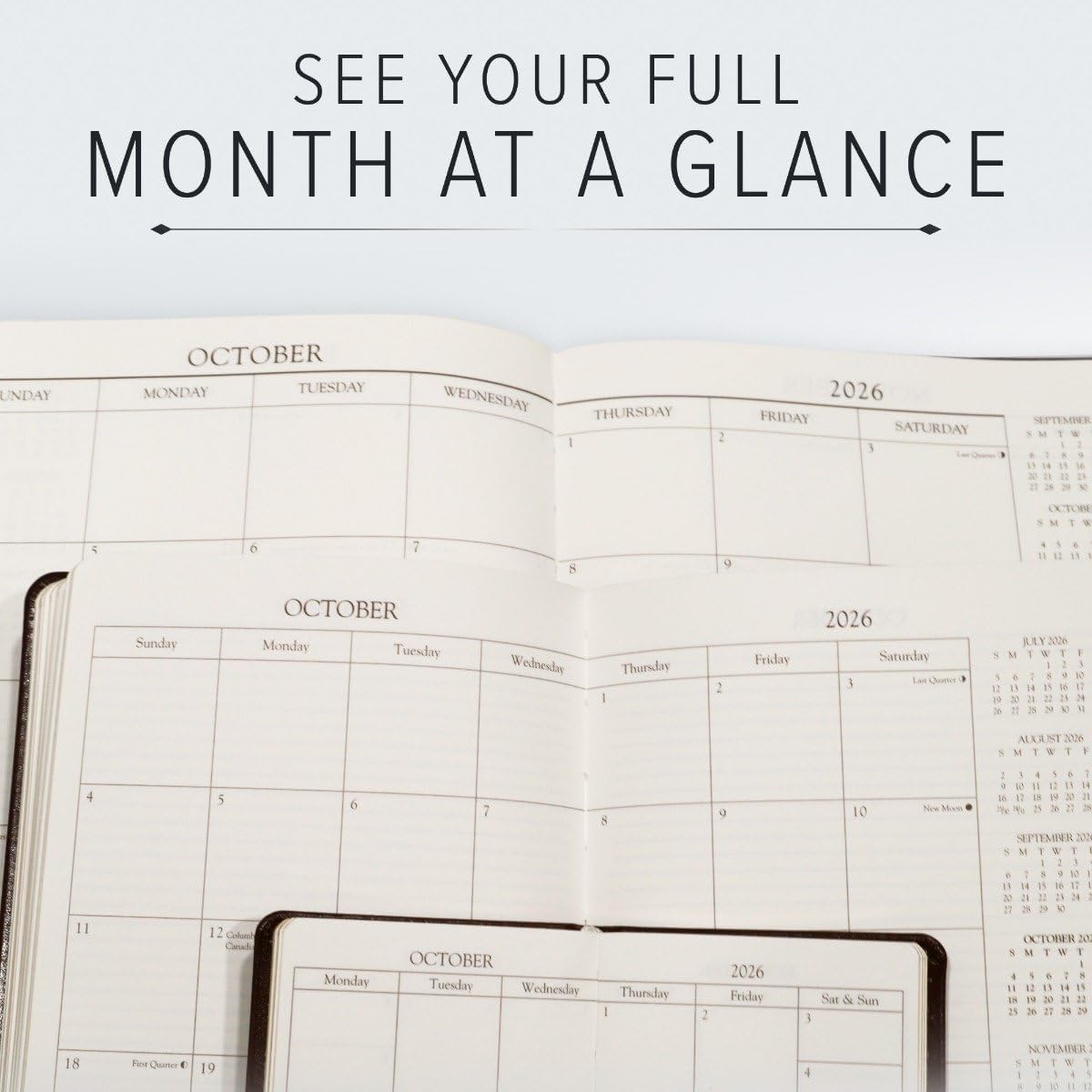 Gallery Leather Large Monthly Planner 2025-2026, Elegantly Bound Calendar Planner and Notebook with Stylish Gold-Gilded Page Edges, 18 Months - Acadia Pool - 9.75x7.5"