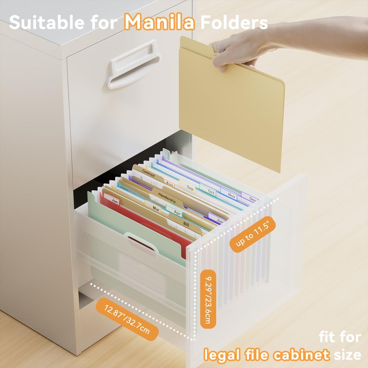 ThinkTex Accordion File Organizer, 12 - Pocket Expanding File Folders Upright & Open Top,for Paper Receipts, Bills&Taxes Organizer, Letter/A4 Size for School, Office, Home with Colorful tab-Sage Green