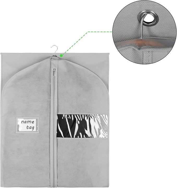 KEEGH Garment Bags for Hanging Clothes 60" (Set of 6) Dress Bags for Gowns Long Dress Bags for Closet Storage with Zipper and Eye-Hole for Folding for Suit Coats Dresses, Grey