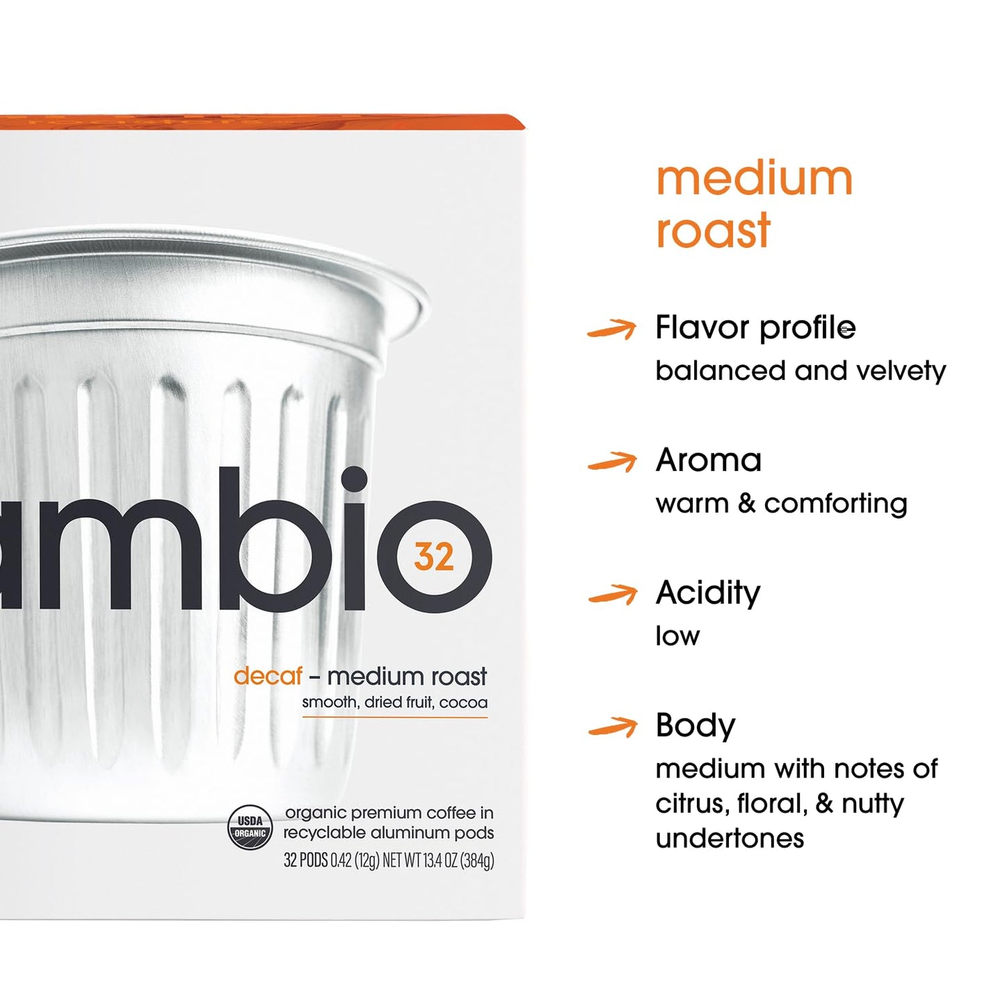 Cambio Roasters Organic Decaf Coffee Keurig KCups, Lower Acid Decaf Coffee K Cups for Any Time of Day, The Only Aluminum Medium Roast Pods Compatible with Keurig, Organic Coffee K Cups, 10 count