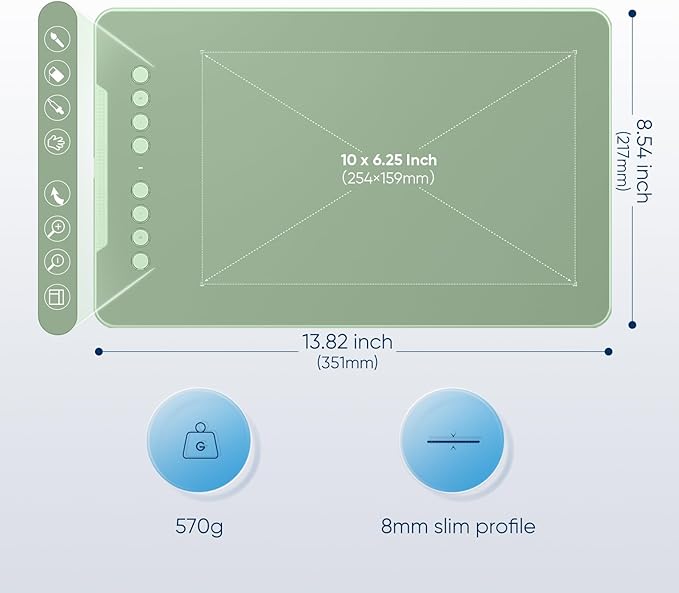 XPPen Deco 01 V3 Drawing Tablet 10x6.25 Graphics Tablet Digital Drawing Tablet for Chromebook with 16384 Levels Pressure Battery-Free Stylus and 8 Shortcut Keys (Green)