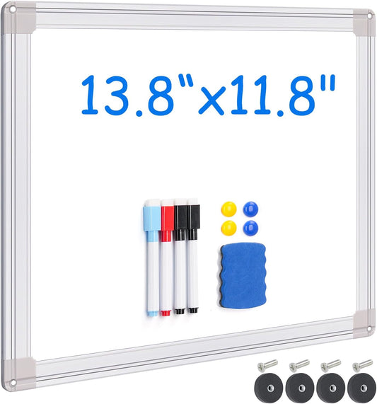 Magnetic Dry Erase Board for Refrigerator, 13.8"x11.8" Small Whiteboard with Magnets, Mini Memo Boards for Kitchen, No-Scratch Rubber Coating & Easy-Clean Surface for Fridge, Wall, Locker