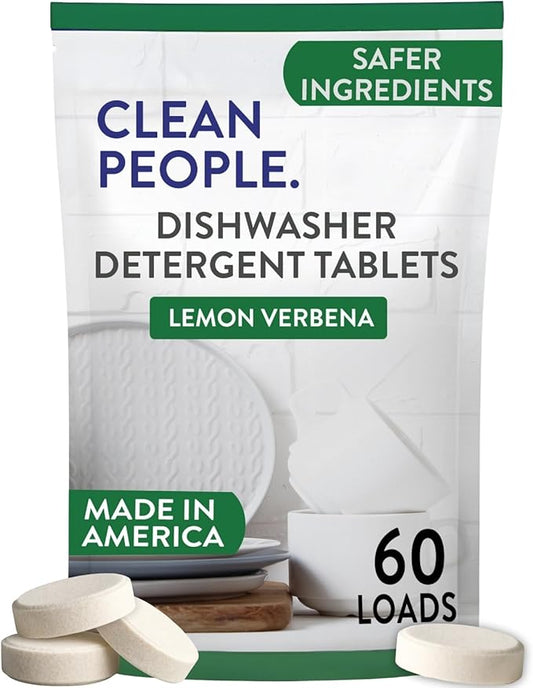 The Clean People Dishwasher Tablets - Cuts Grease & Rinses Sparkling Clean - Residue-Free - Phosphate Free Dishwashing Tablets (60 Count, Lemon Verbena)