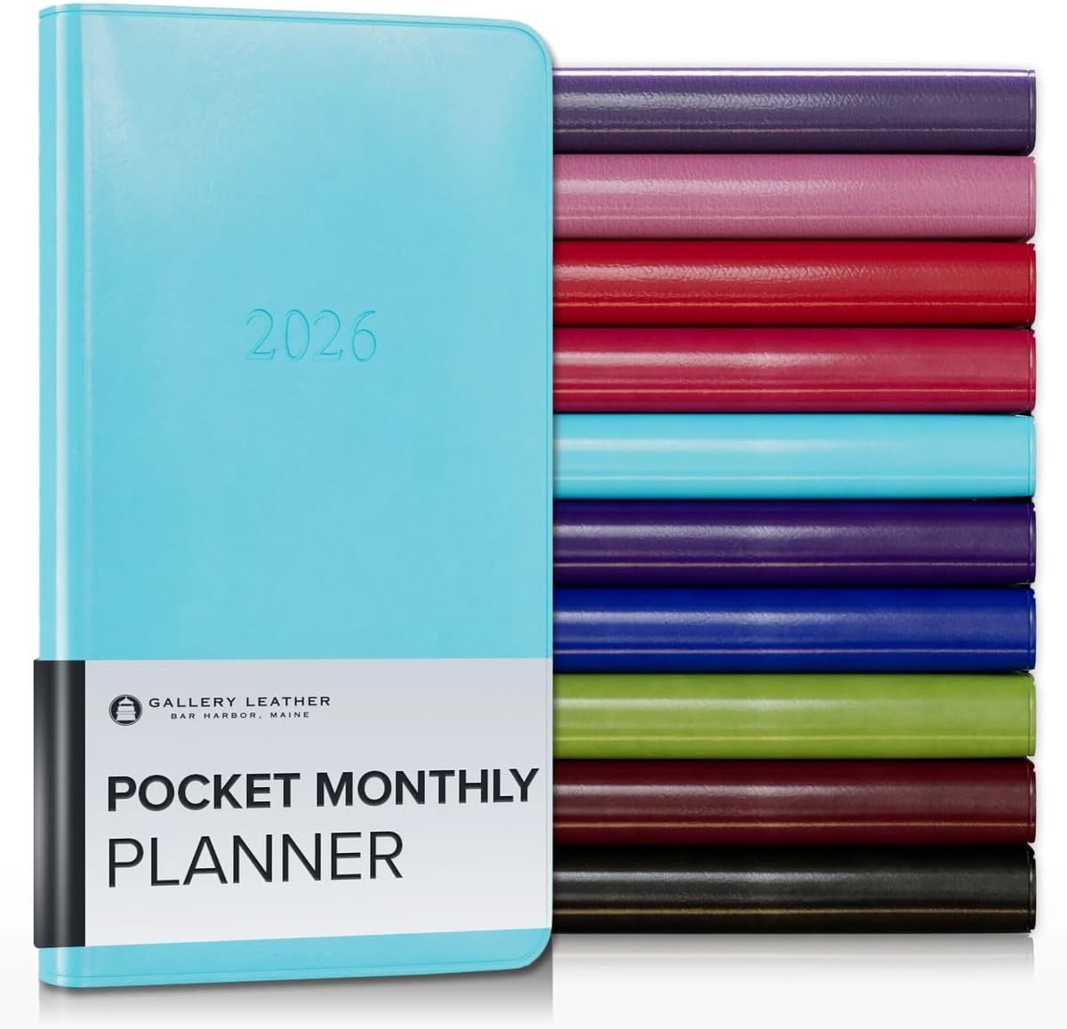 Gallery Leather Pocket Monthly Planner 2025-2026, Elegantly Bound Calendar Planner and Notebook with Stylish Gold-Gilded Page Edges, 18 Months - Acadia Pool - 6x3.25"