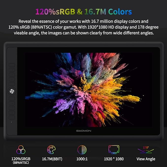 GAOMON PD156Pro - 15.6" Drawing Tablet with Screen Full-Laminated 120% sRGB Pen Display with Dial Key & 10 Hotkeys, Battery-Free Stylus Art Tablet for Digital Drawing, Anime, Sketch, Graphic Design