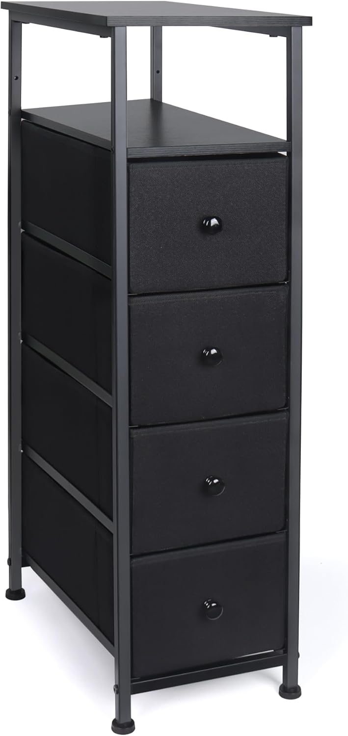 Narrow Dresser for Bedroom, Fabric Tall Dresser & Chests of Drawers with 4 Drawers, Vertical Organizer Storage Tower Unit for Bedroom, Hallway, Entryway Balck