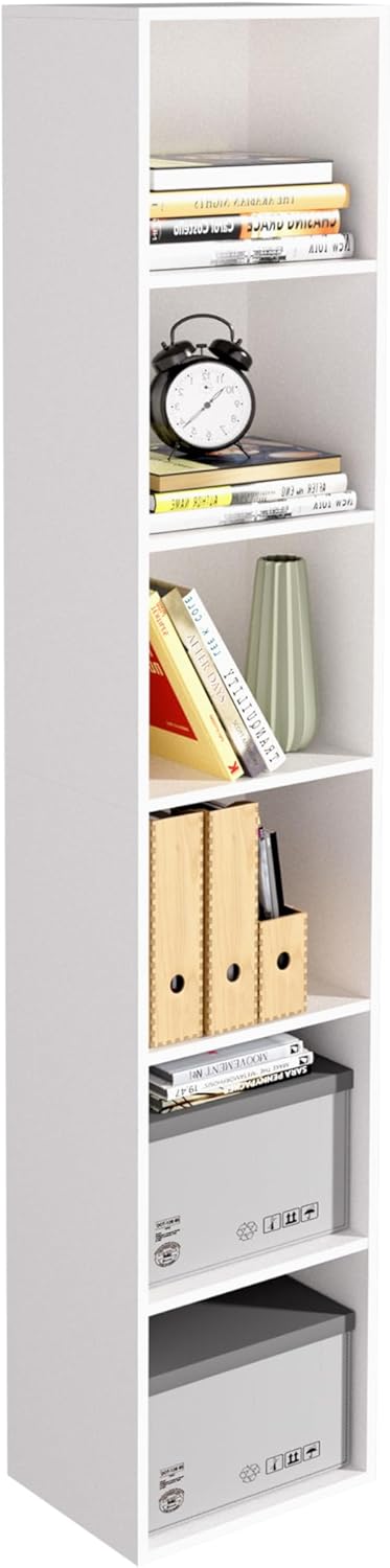 Wooden 6 Cube Storage Organizer, 6 Tier Storage Cubes Storage Display Cubby, 62 Inch Tall Versatile Shelf and Cubby Organizer for Any Space (White, 6 Cube-W(11.8inch)