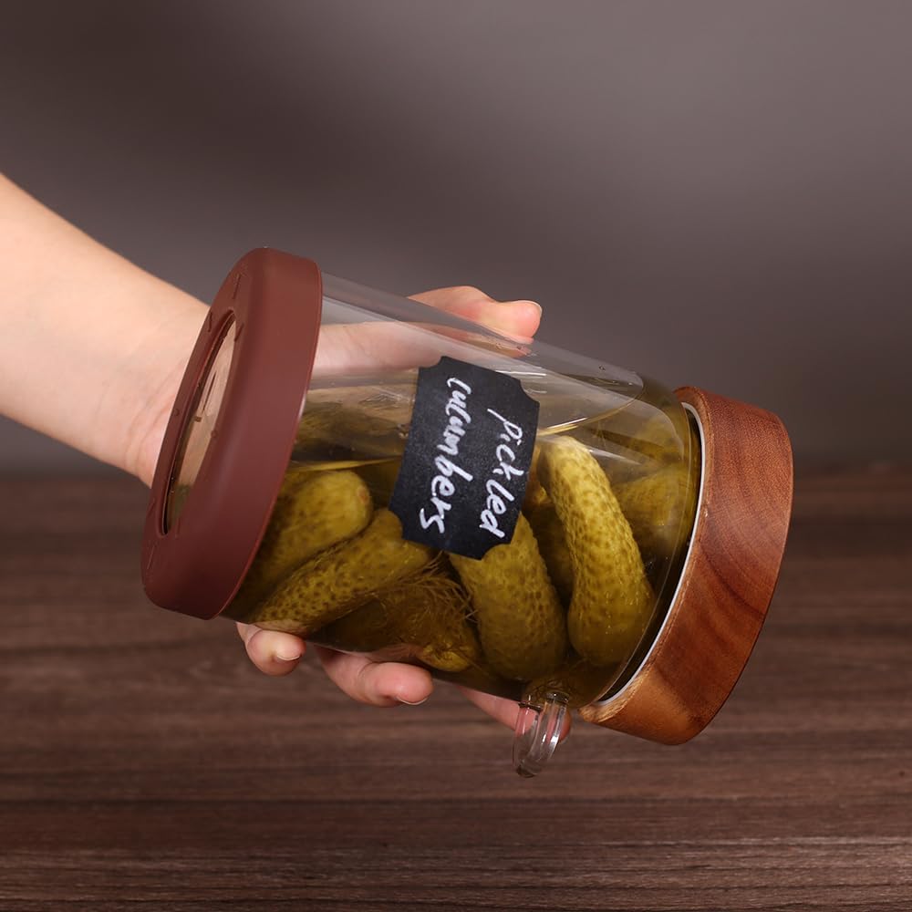 SAIOOL High Bprosilicate Glass 4 Pack Spice Jars with Label and Spoons,Overnight Oats Containers with Acacia Airtight Lids,Glass Food Storage Jars, Coffee Bar (Acacia 22 OZ*4)