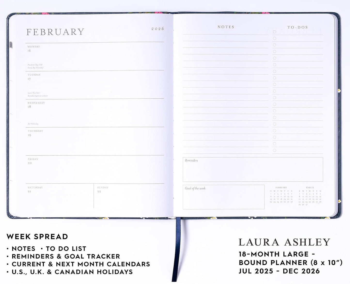Laura Ashley 2025-2026 Large Agenda Planner, 18 Month, Monthly & Weekly Pages (8 x 10" | July 2025-Dec 2026)