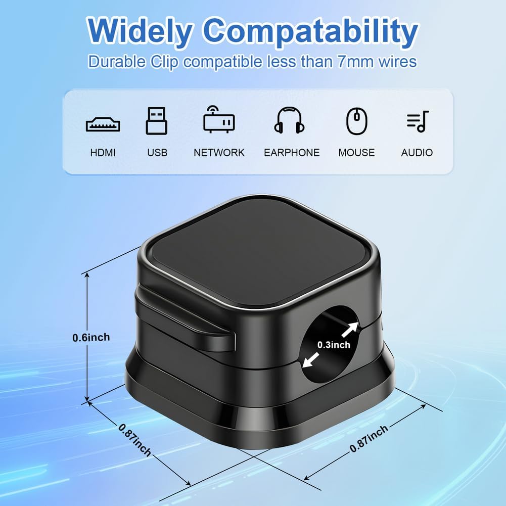 18 Pack Cord Organizer Holder,Magnetic Cable Clips Management, Easy Adhesive Phone USB Charger Cord Keeper, Hide Or Organize Desk Cable for Kitchen, Office, Car, Nightstand （Black）