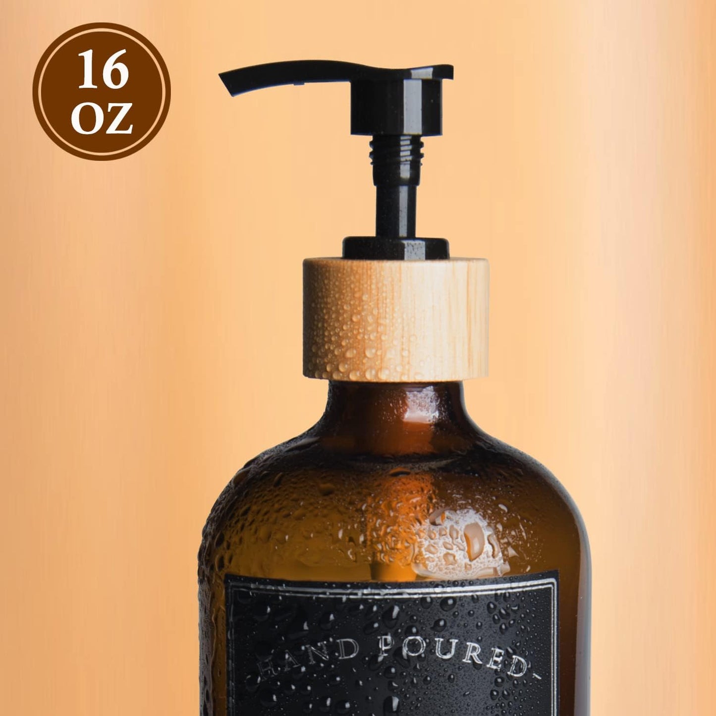 Amber Glass Mouthwash Dispenser with Cup Holder for Bathroom, 16oz Refillable Mouthwash Bottles Container with Tray, Funnel and Waterproof Labels