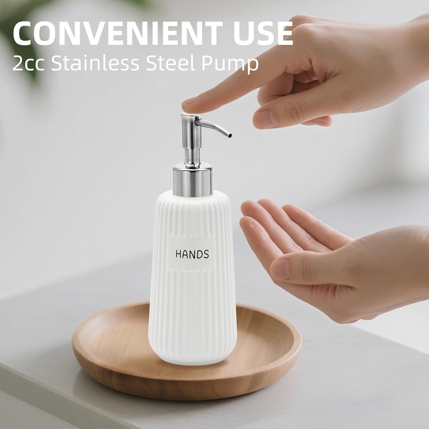 Kitchen Soap Dispenser Set with Stainless Steel Pump and Funnel, Modern Ceramic Refillable Hand and Dish Soap Dispenser Set for Kitchen, Bathroom, Office, Hotel, Matte White