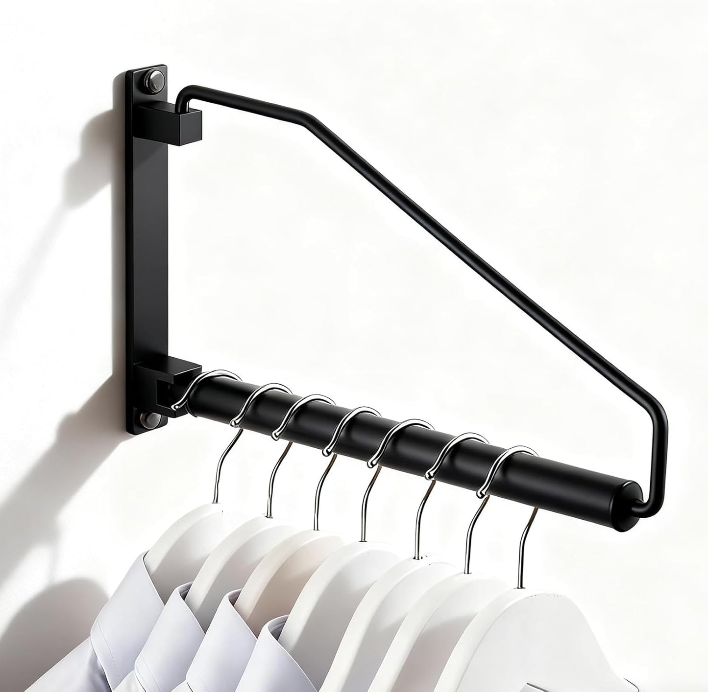 NEWRAIN Folding Clothes Hanger Rack, Wall Mounted Laundry Racks for Drying Clothes,Swing Clothing Hanging System Drying Closet Storage Organizer Black