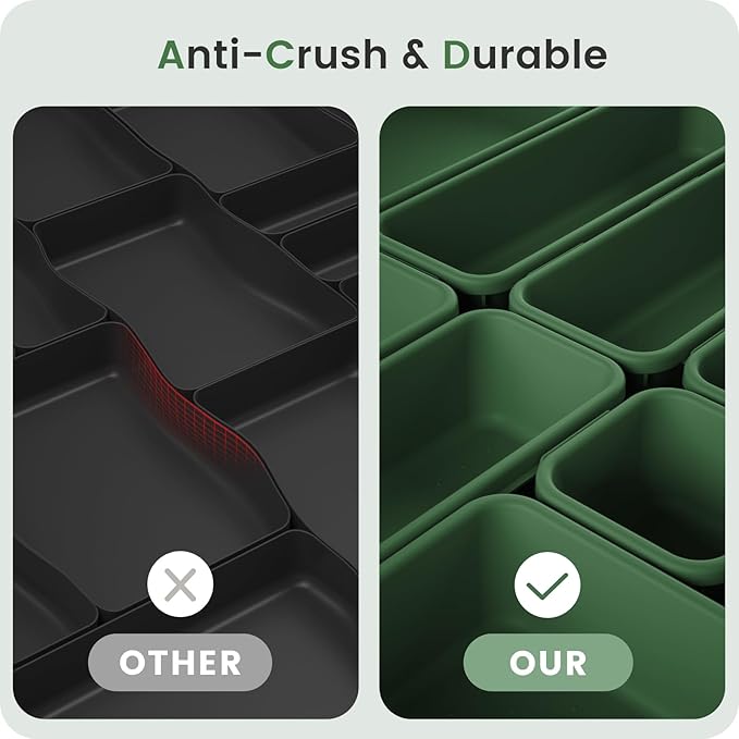 A-LuGei 【𝟮𝟴𝗣𝗖𝗦】 【𝟱𝗦𝗶𝘇𝗲】 ArmyGreen Drawer Organizer, Makeup organizer, 【Holds 177 Items】 Bathroom Organizers and Storage, Plastic Desk Organizer Divider, Organizer Bins for Office Vanity