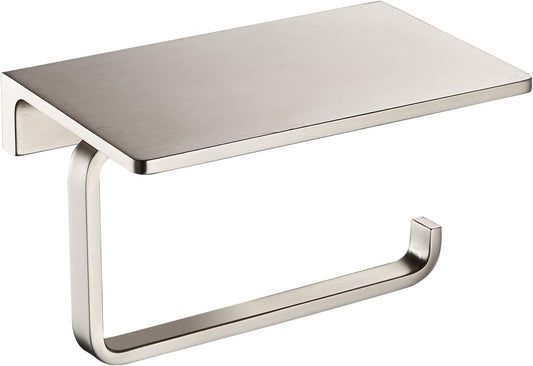 Toilet Paper Holder for Bathroom Solid Brass and Superior Hotel Style Tissue Roll Holder with Cell Phone Storage Nickel Finish