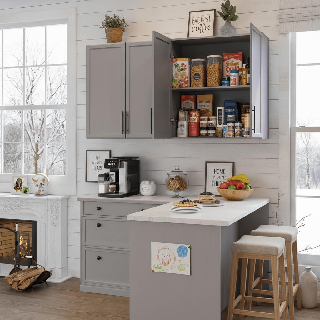 60" W Laundry Room Wall Cabinet with Adjustable Shelf,Wall Mounted Kitchen Cabinets with Two Shaker Doors,Upper Storage for Laundry Room, Bathroom, Kitchen