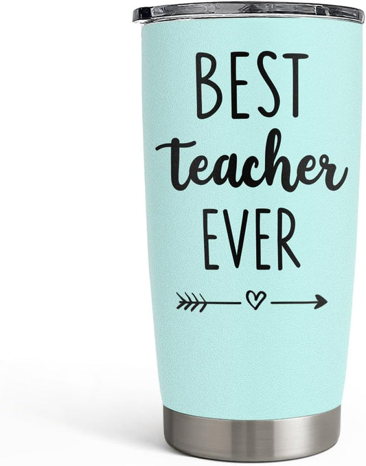 SANDJEST Teacher Tumbler - Best Teacher Ever Travel Coffee Mug Appreciation Gift for Teachers - 20oz Stainless Steel Tumblers Awesome Gifts for Birthday, Christmas, Graduation Day, Back To School