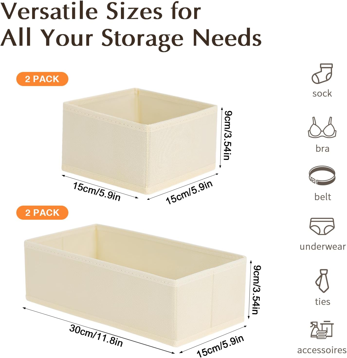 DIMJ Drawer Organizers - Set of 12 Fabric Closet Organizers and Storage, Drawer Dividers for Baby Clothes, Socks, Belt, Tie (Beige)