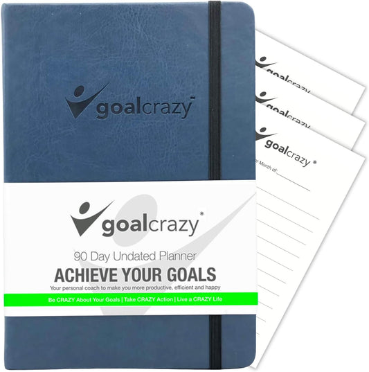Undated Daily Planner to Achieve Your Goals 2025-2026 - 90 Day Guided Journal & Productivity Organizer with Goal Setting, Habit Tracker, To Do List, Academic & Work Calendar, Leather Hardcover - Navy