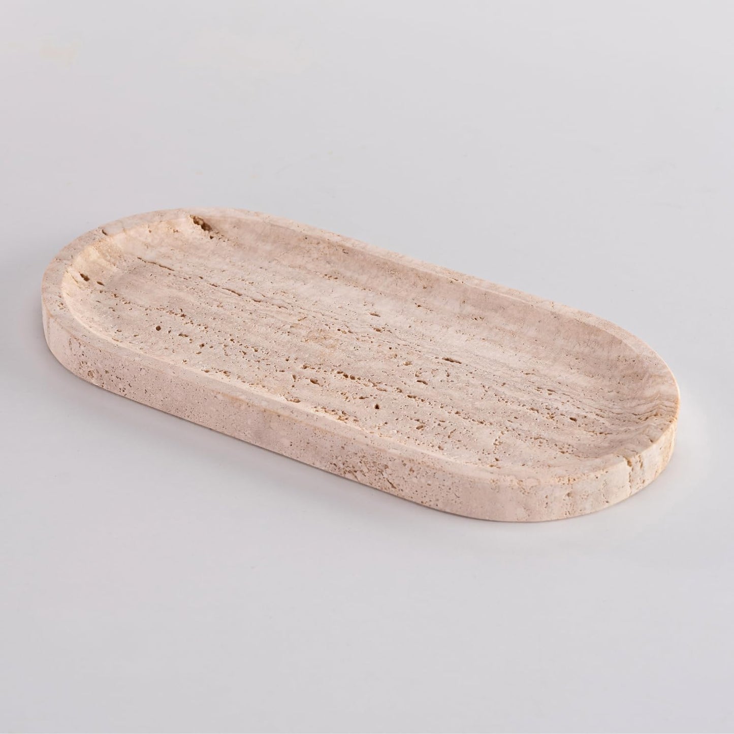 Handcrafted Travertine Tray – Bathroom Counter Organizer, Jewelry Tray, Perfume Organizer & Decorative Tray for Vanity Accessories, Coffee Table Decor & Bathroom Countertop (Oval, Natural)