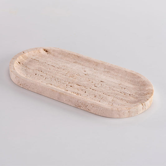 Handcrafted Travertine Tray – Bathroom Counter Organizer, Jewelry Tray, Perfume Organizer & Decorative Tray for Vanity Accessories, Coffee Table Decor & Bathroom Countertop (Oval, Natural)