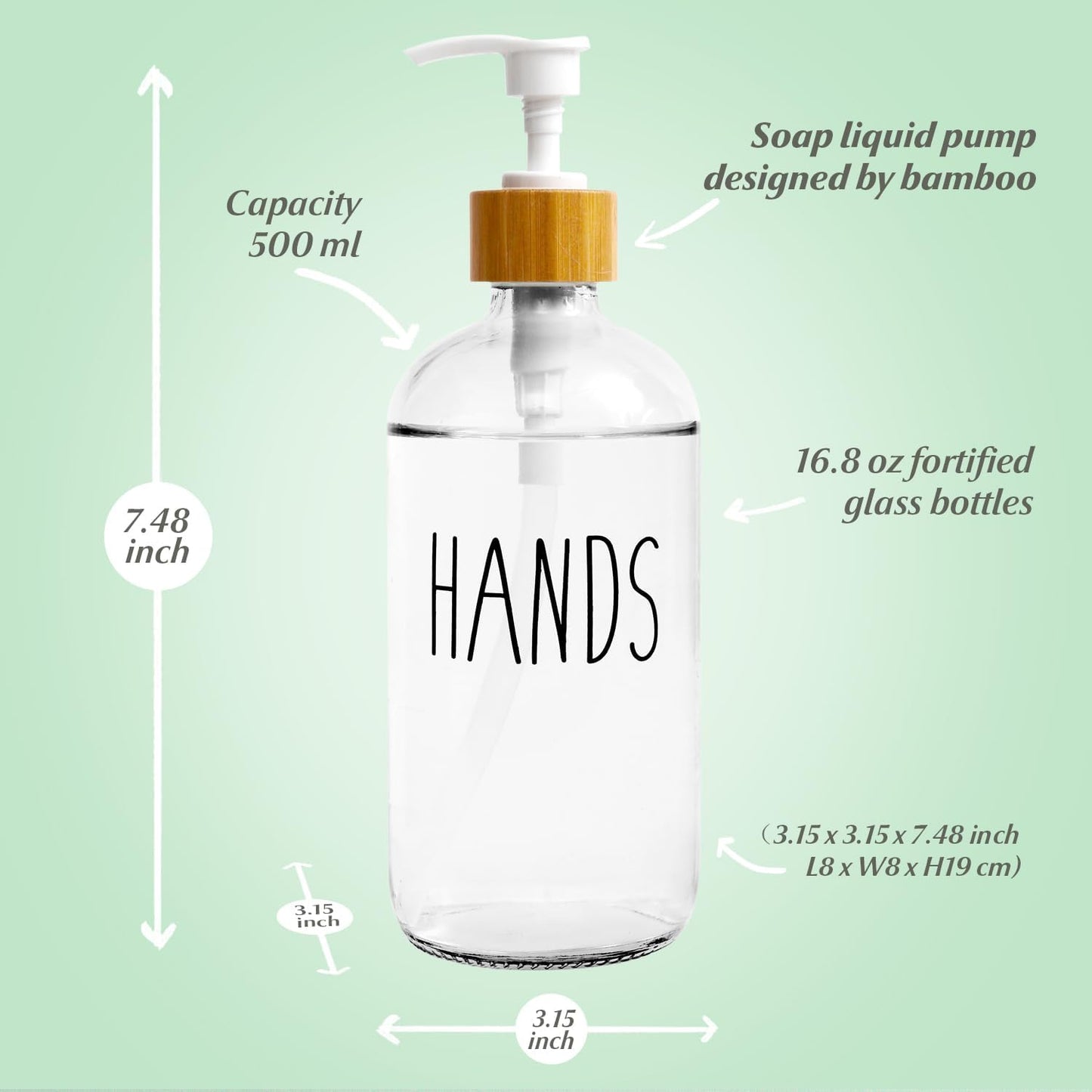 Clear Glass Soap Bottle - Hands Free Dispenser for Kitchen or Bathroom