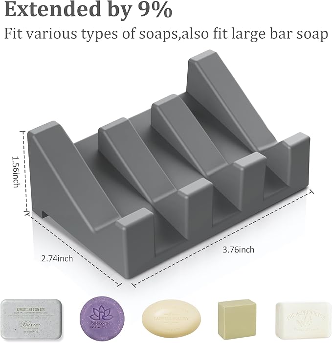 Silicone Soap Dish - Extended Self Draining Holder for Shower and Bathroom - 1 PCS Bathtub Soap Dish With Drainage