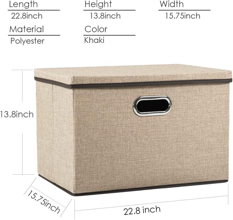 PRANDOM Extra Large Collapsible Storage Bins with Lids [5-Pack] Linen Fabric Foldable Storage Baskets Boxes Organizer Containers Cube with Cover for Bedroom Closet Office Nursery (22.8x15.75x13.8)
