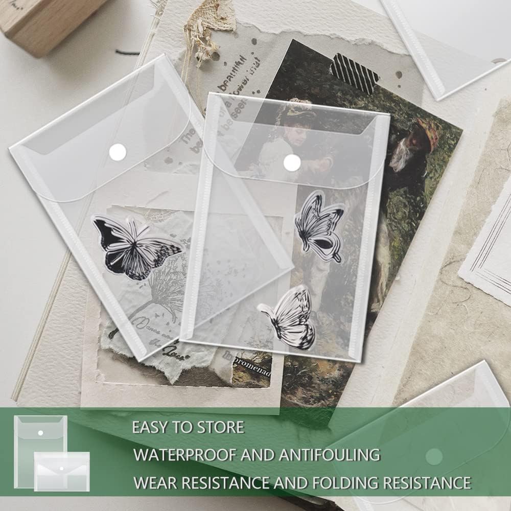 Vmiapxo 40 Pack Stamp and Die Storage Pockets, Reusable Small Plastic Envelopes Waterproof Sticker Organizer Receipt Holder Photo Storage Folders (Mixed Size)