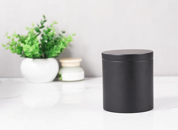 Cotton Swab Holder, Qtip Holder Dispenser with Lid, Resin Bathroom Containers,Vanity Storage Jars Organizer for Cotton Ball, Floss, Bath Salts, Bathroom Accessories, Matte Black