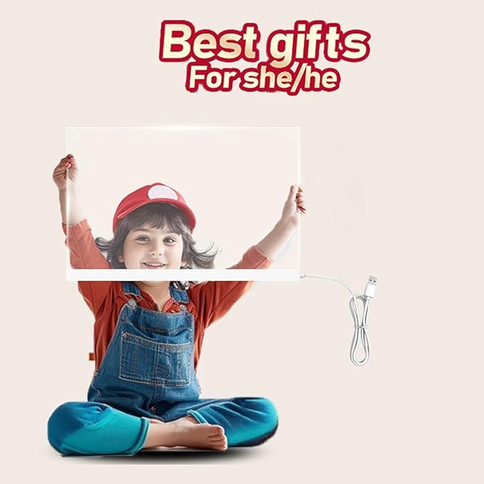 LED Note Board with Colors 12-Color Illuminated Acrylic Drawing Board - Dry-Erase Night Light with Stand for Home/Office/Gift/Festival (12" W x 7.9" H)