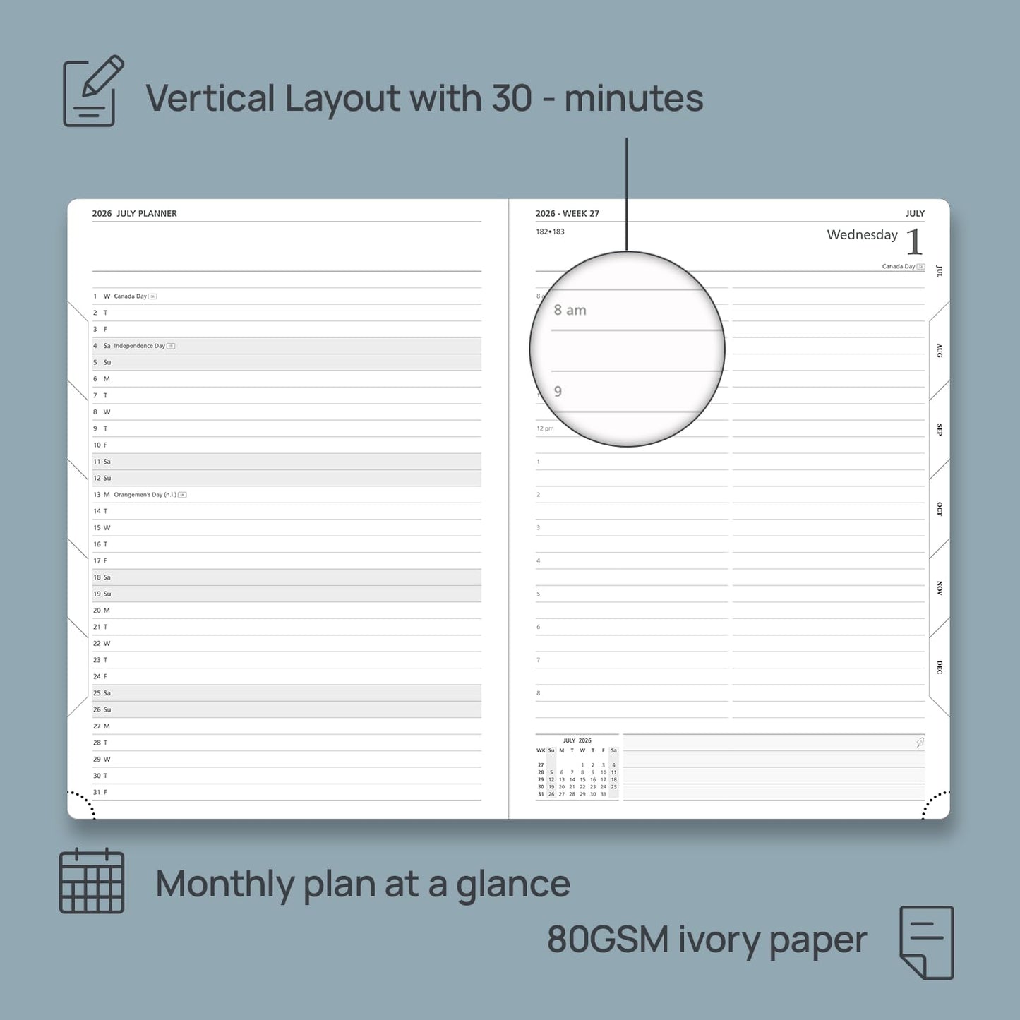POPRUN 2026 Daily Planner One Page Per Day Even Weekends A4 Large Size (8.5" x 12") - 12 Months Calendar Hourly Appointment Book with Inner Pocket, Pen Holder, Hardcover - Light Yellow