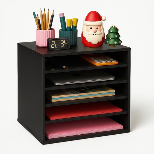 EMERIT Paper Organzier Wood Desktop Organizer Storage Letter Tray File Sorter with Adjustable Shelves for Home Office