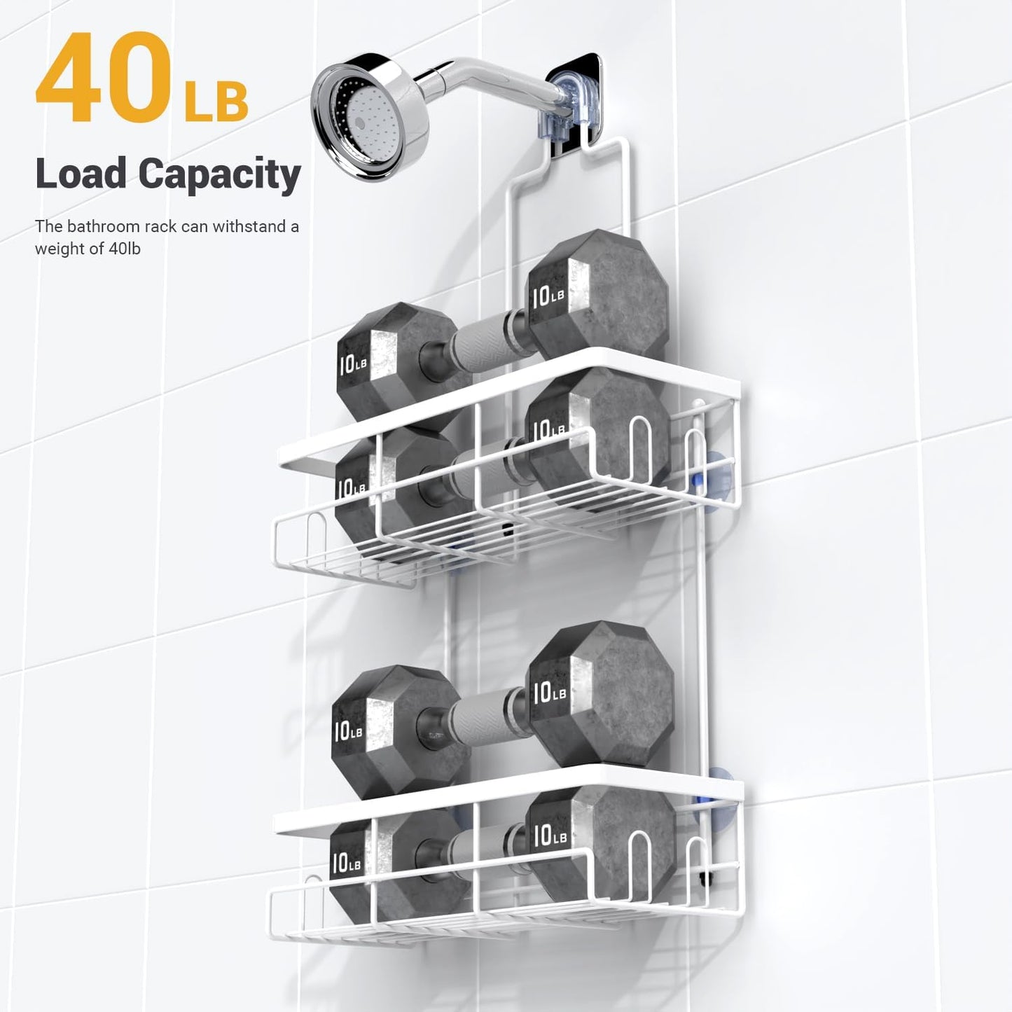 Shower Caddy Hanging Bathroom Organizer: Rustproof Shelf for Inside Shower - No Drilling Racks Over Showerhead - Bath Shelves for Shampoo, Soap White