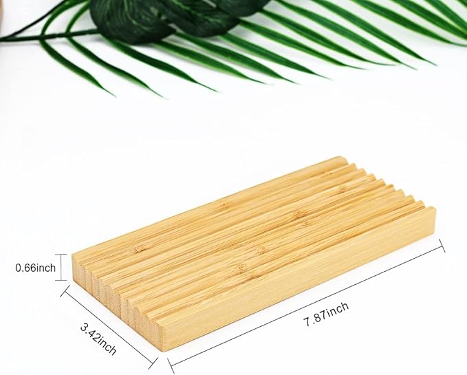Bamboo Soap Dish Holder - Soap Saver - Natural Bamboo Wood Soap Dish with Drain Tray for Shower Bathroom Bathtub Kitchen Extend Soap Life (1)